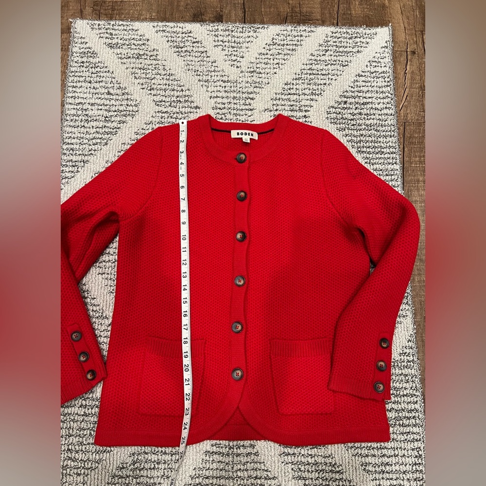 Boden Wool Blend Red Button Down Knit Preppy Card… - image 8